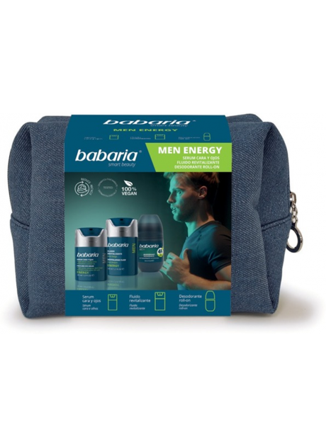 Neceser Babaria Men ENERGY Crema 50ml+Sérum cara y ojos 30ml+Deo 50ml