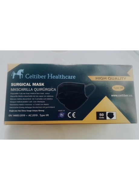 MASCARILLA QUIRÚRGICA NEGRA TIPO IIR Pack 50 uds 