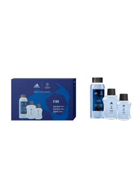 Cofre Adidas UEFA CHAMPIONS LEAGUE STAR Men edt 100ml+Mini 50ml+Gel 250ml